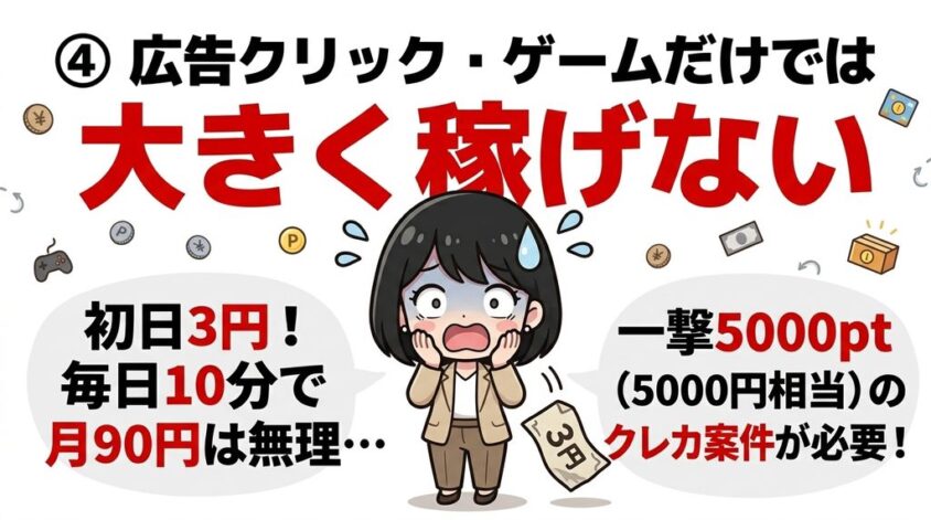 広告クリック・ゲームだけでは大きく稼げない