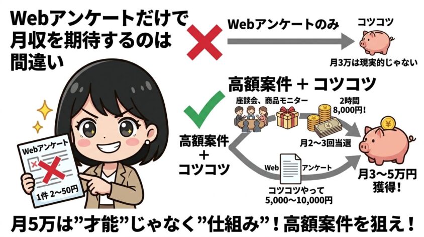 Webアンケートだけで月収を期待するのは間違い