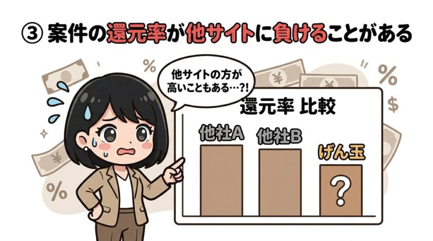 案件の還元率が他サイトに負けることがある