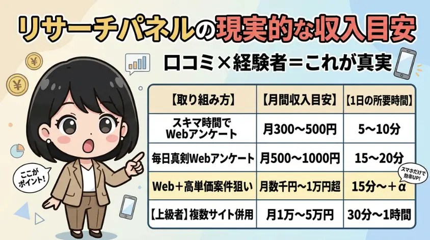 リサーチパネルの現実的な収入目安
