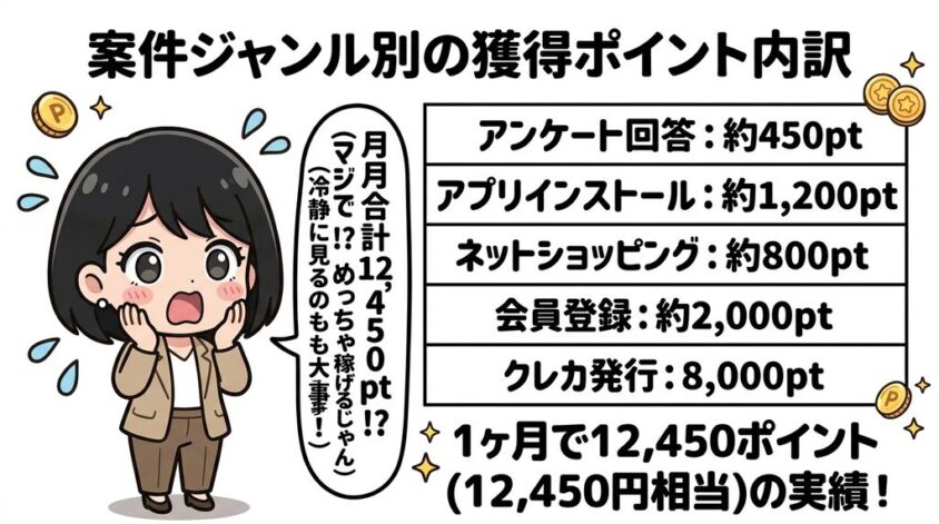 案件ジャンル別の獲得ポイント内訳