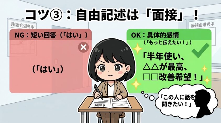 自由記述は「この人に話を聞きたい」と思わせる