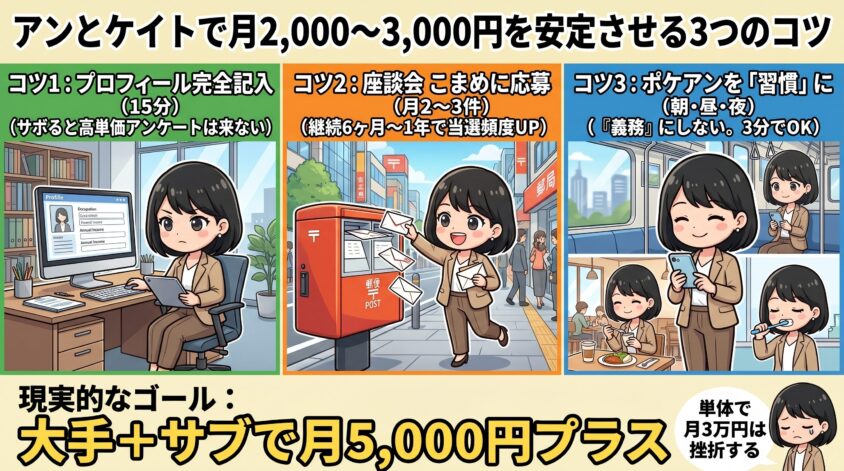 アンとケイトで月2,000〜3,000円を安定させる3つのコツ