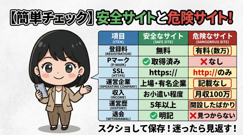 安全なサイトと危険なサイトの簡単チェックリスト