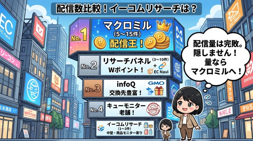 配信数で比較するとイーコムリサーチは中堅の下位