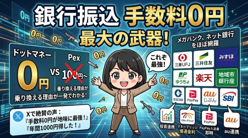 銀行振込の交換  手数料0円
