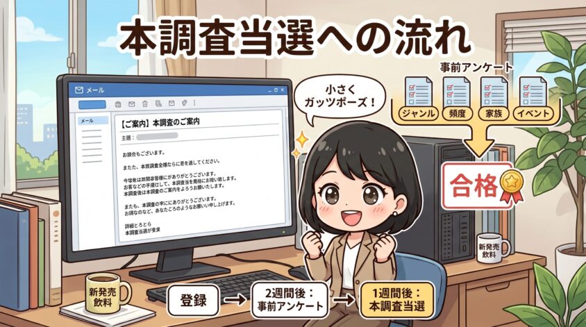 事前アンケートから本調査当選までの流れ