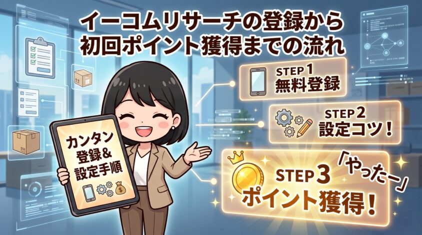 イーコムリサーチの登録から初回ポイント獲得までの流れ