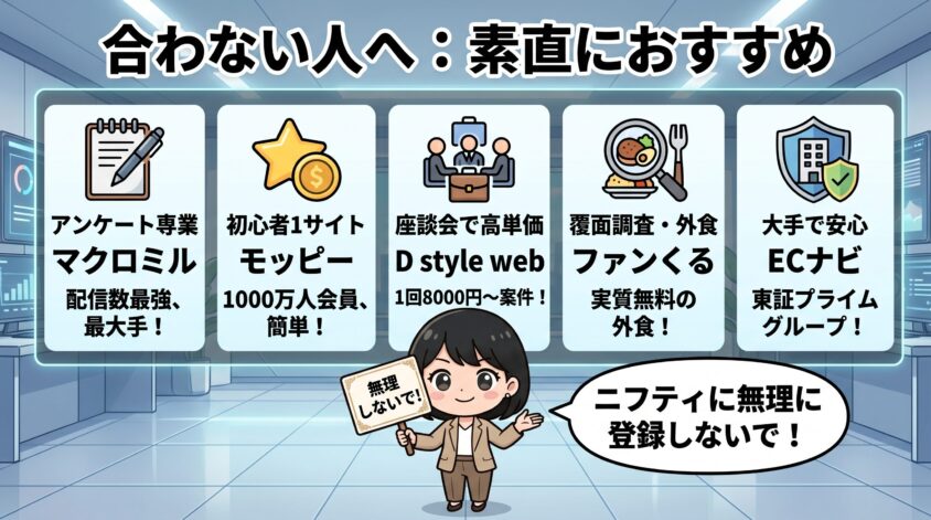 合わない人へ：素直におすすめする他社