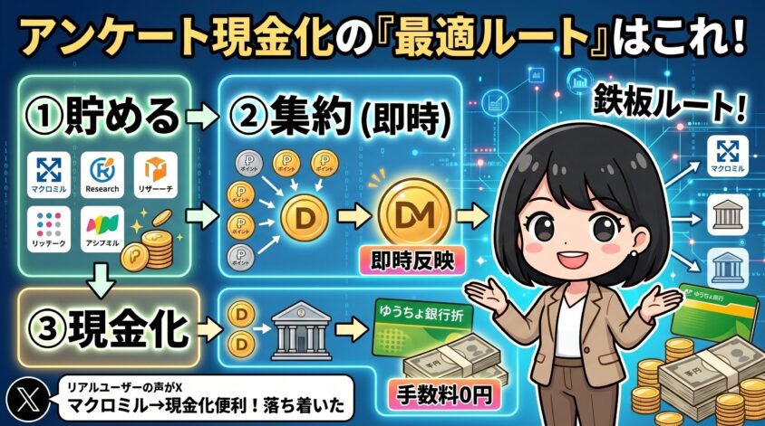 アンケート→ドットマネー→現金 の最適ルート
