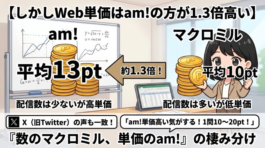 Web単価はam!の方が1.3倍高い