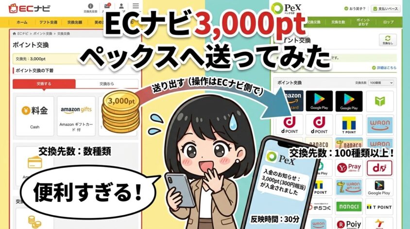ECナビからPeXに3,000ポイント送ってみた