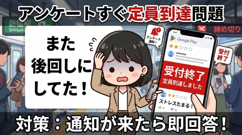 アンケートがすぐ定員に達する