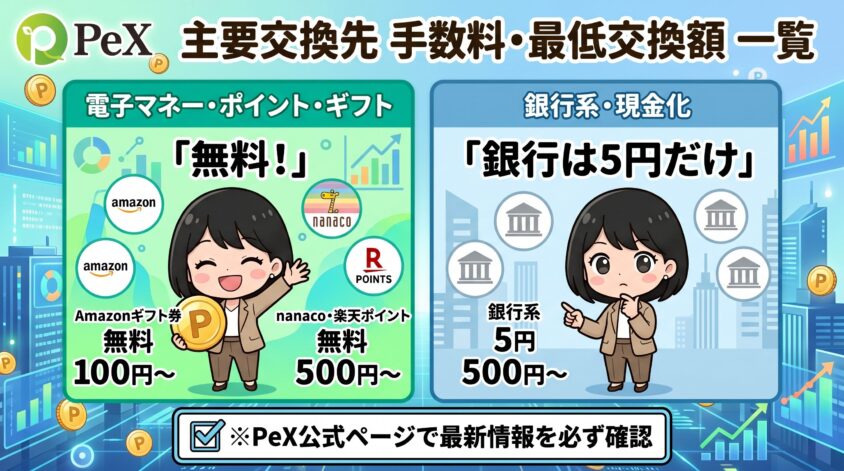 主要交換先の手数料・最低交換額一覧