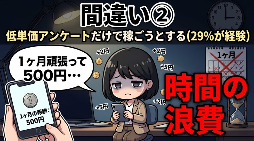 低単価のWebアンケートだけで稼ごうとする