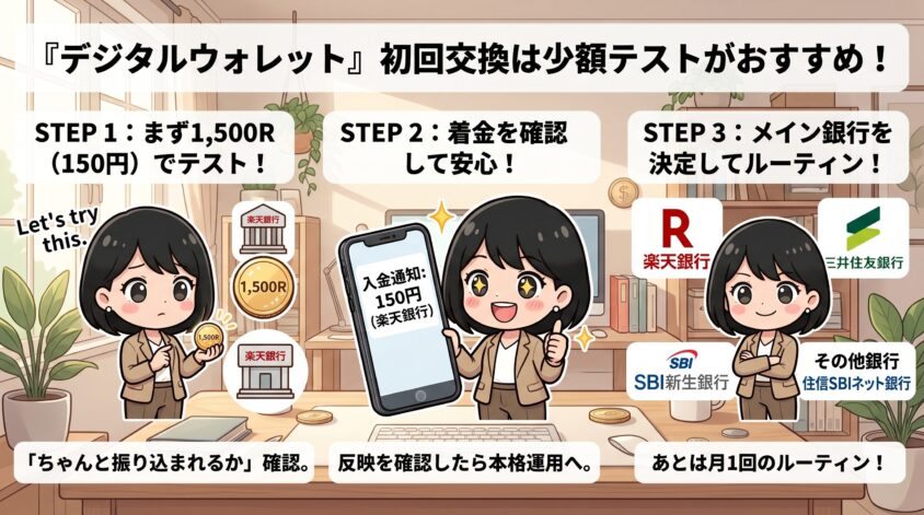 初回交換のおすすめ:少額で銀行振込を試す