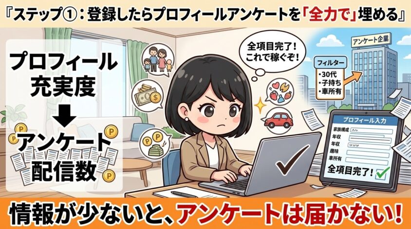 登録したらプロフィールアンケートを「全力で」埋める