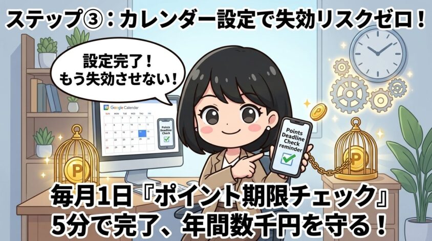 カレンダーに「ポイント期限チェック」を設定する
