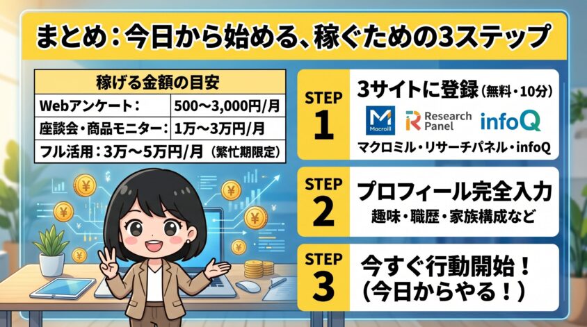 アンケートモニターで稼ぐための3ステップ