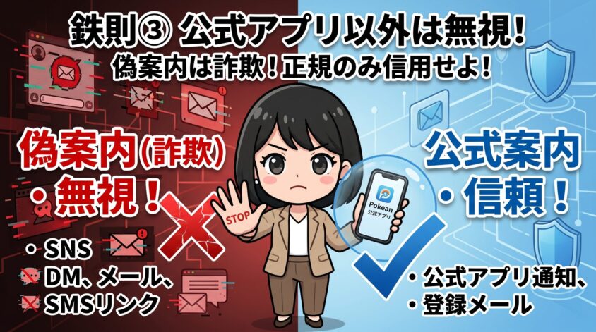 公式アプリ以外からの案内は無視する