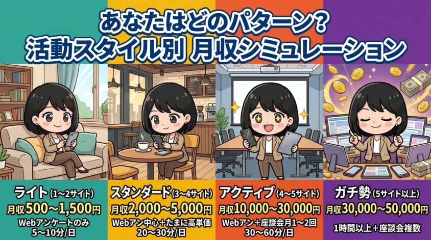 活動スタイル別・月収シミュレーション
