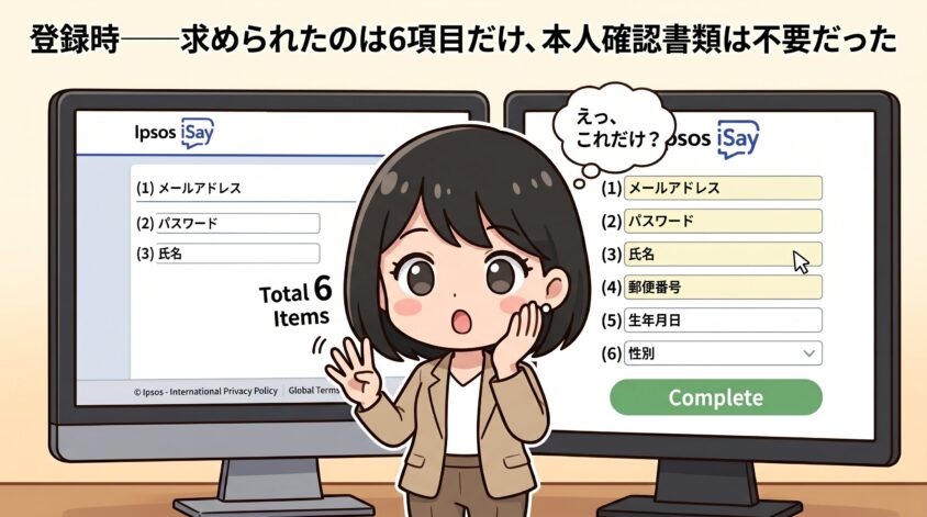 登録時、求められたのは6項目だけ