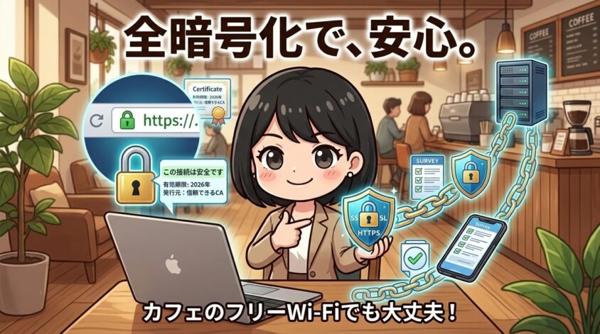 通信はSSL（HTTPS）で全暗号化