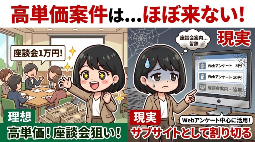 デメリット③:高単価案件(座談会等)が近年はほぼ来ない