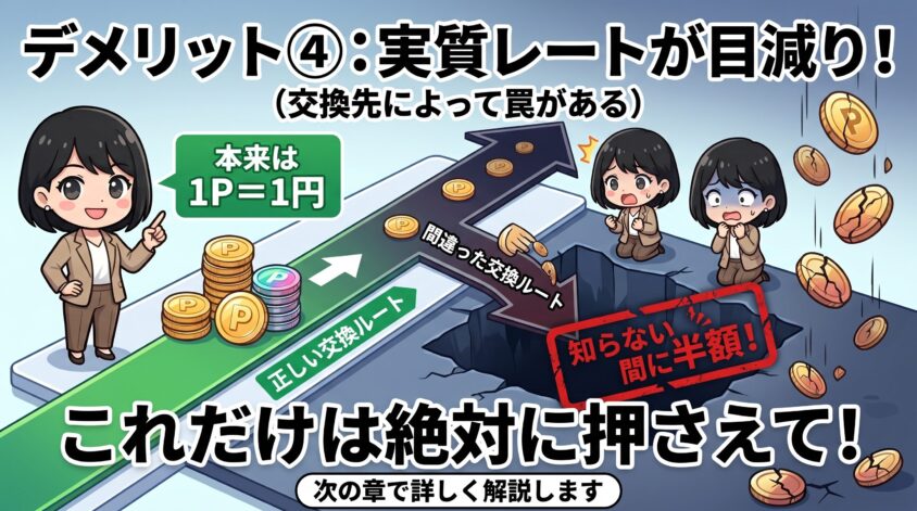 デメリット④:ポイント交換先によっては実質レートが目減りする