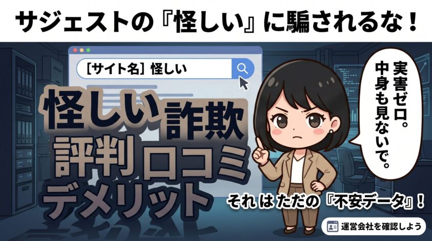 サイト名で検索したら"怪しい"が出た